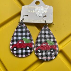 Buffalo Plaid Tree Farm Truck Earrings NWT